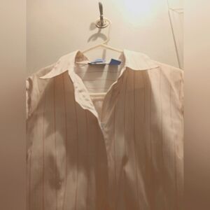 Women's White And Pink Striped Dress Shirt